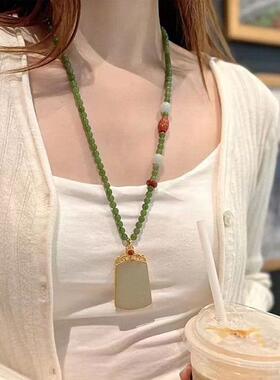 2024新款玉石项炼女平安无事牌玉石吊坠情侣吊坠送女朋友生日礼物