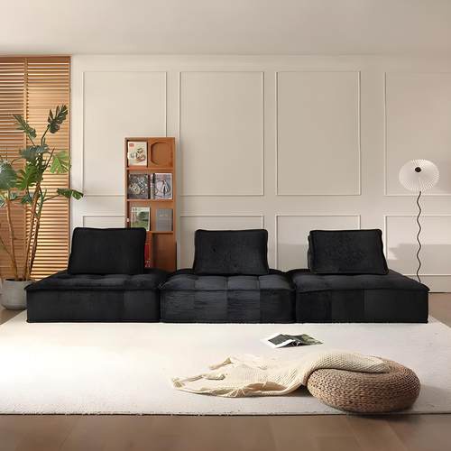 意式皮埃蒙特豆腐块黑色雪尼尔布艺单人直排模块自由组合方块沙发 - 图1
