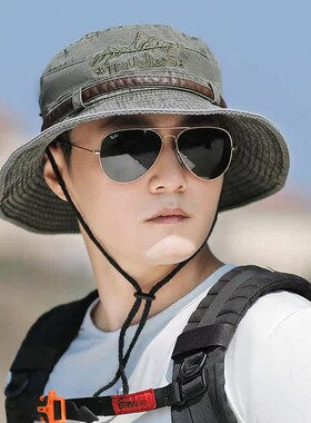 实用登山帽男款夏季透气凉帽水洗棉防晒遮阳渔夫帽户外钓鱼帽牛仔