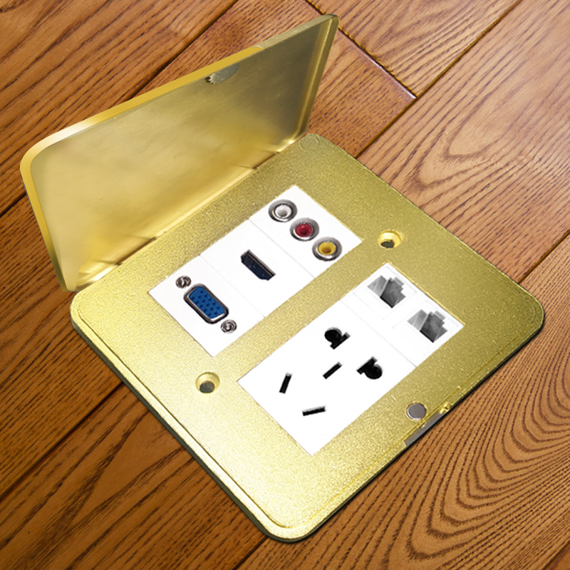 家用翻盖铜面防水隐藏式地面插座 HDMI高清VGA电脑 多媒体地插座 - 图2