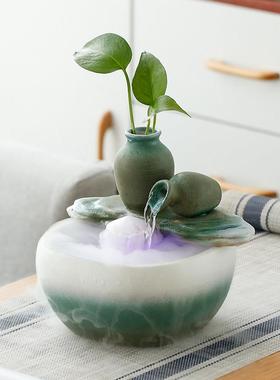 小型摆件创意中式家居客厅书房玄关装饰流水招财鱼缸加湿器送礼品