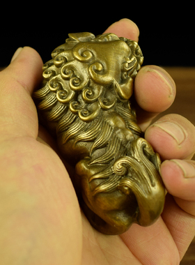 铜小狮子摆件事事顺心手把件雌雄把件工艺品装饰品文房四宝