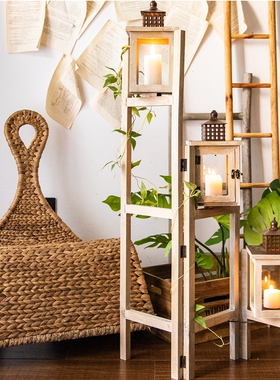 J慕空间 复古田园浪漫烛台屏风装饰架 园阳台蜡烛灯摆设架子