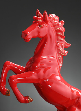 马到成功红色陶瓷马办公室家居装饰创意桌面礼品生肖马工艺品