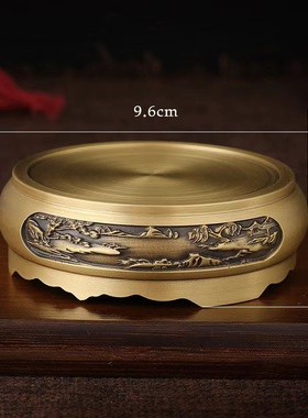黄铜百福铜米缸底座黄铜底山水底座复古家居小铜器工艺品