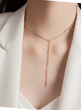 简约金色钛钢男女通用长款锁骨链