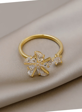 跨境爆款闪钻风车戒指