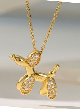 轻奢金色镶钻气球狗锁骨链女