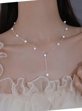 轻奢简约珍珠钛钢流苏锁骨链