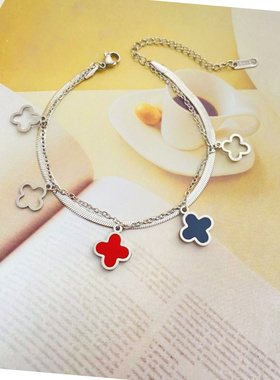 新款钛钢四叶草手链原创电镀