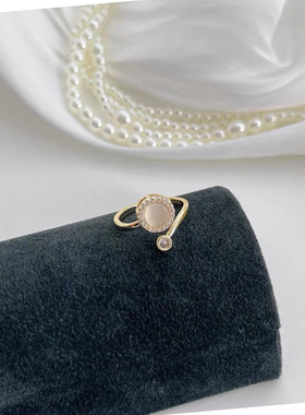 轻奢韩系猫眼石可旋转圆行戒指