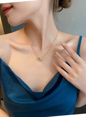 新款双环爱心轻奢锁骨链女