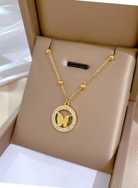 气质冷淡风轻奢满钻镂空蝴蝶项链