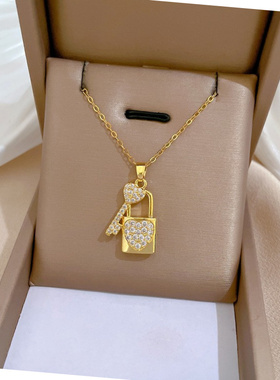 轻奢金色爱心锁项链女百搭