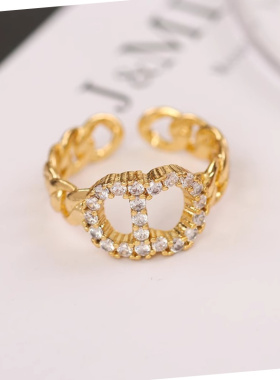 轻奢小众字母锆石开口戒指