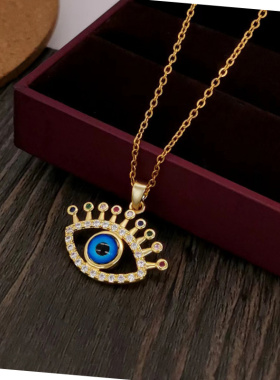 轻奢小众金色恶魔之眼锆石项链