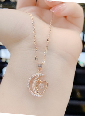 轻奢小众钛钢金色爱心月亮锁骨链