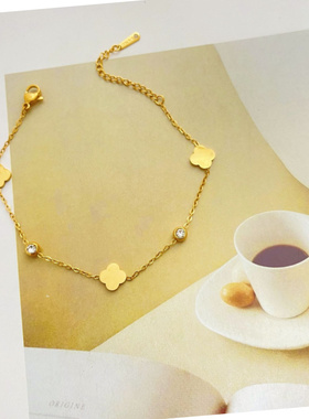 轻奢钛钢四叶草转运珠防丢手链