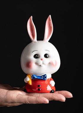 创意可爱萌兔陶瓷摆件家居饰品桌面小兔子精品工艺品公司活动送礼
