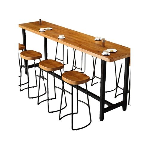 桌椅铁复古实木高脚吧台艺休闲奶茶店酒吧吧桌凳靠墙吧台长桌椅 - 图3