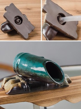 喷泉鱼缸循环小号流水自制出水口陶瓷装饰器假山中式陶罐