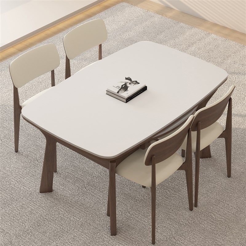 实木可伸缩岩板餐桌可变圆桌家用小户型奶油中古风高端吃饭桌子 - 图2