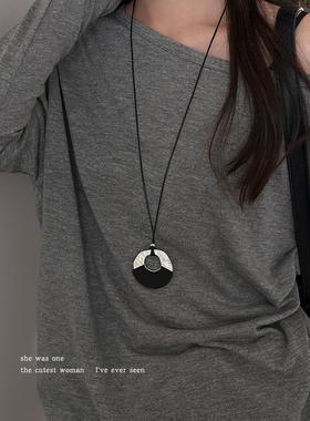 不规则拼接木质圆环吊坠项炼女款2025新款锁骨炼长款毛衣炼配饰品