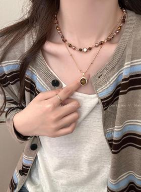 秋冬覆古美拉德虎眼石串珠项炼女款轻奢小众高级感毛衣炼百搭配饰
