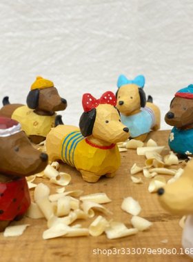 木小小手工木雕 腊肠犬狗狗 办公室桌面摆件钥匙扣车载挂饰小礼物