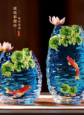 轻奢精致花瓶摆件高级感中式玻璃客厅玄关电视酒柜高档乔迁装饰品