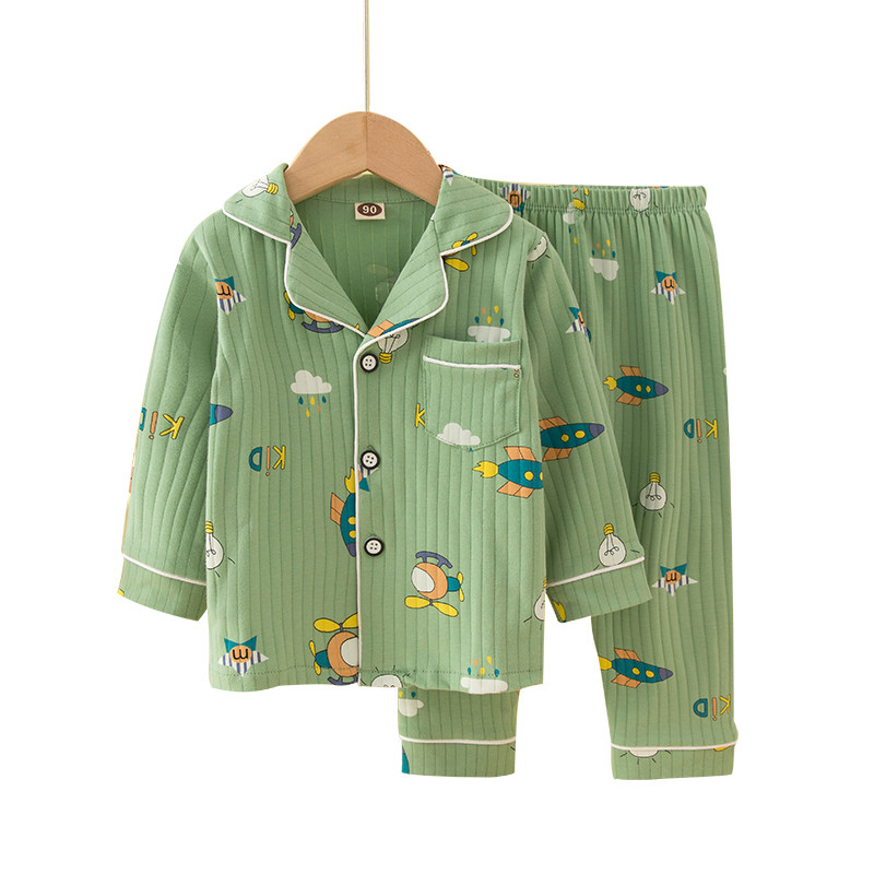 儿童睡衣男童纯棉长袖开衫春秋款男宝宝家居服全棉男孩空调服薄款,淘宝优惠券,粉丝福利购,淘宝优惠卷