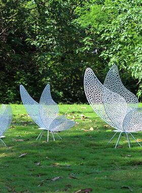 不锈钢铁艺镂空蝴蝶雕塑户外园林公园草坪美陈景观发光摆件装饰品