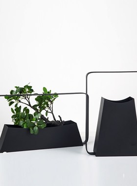 新中式玄关铁艺提盒摆件样板房间酒店展厅电视柜酒柜玄关软装饰品