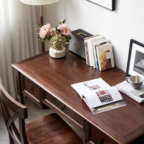 美式实木书桌乡村电脑桌简约复古办公桌办公桌 - 图1