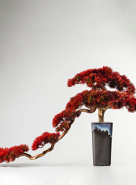 器物志 四季高直迎客松摆件新中式家居软装绿植装饰品客厅办公室