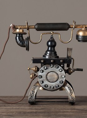 欧式复古老式电话机桌面摆件客厅酒柜办公室家居装饰品拍照小道具