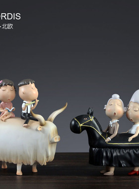 创意情侣骑毛驴新婚摆件结婚礼物婚房家居卧室装饰品轻奢情侣摆设