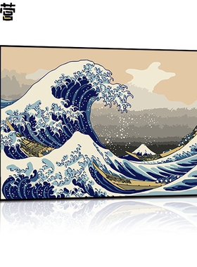 浮世绘神奈川冲浪 油彩画手绘油画世界名画客厅书房饰画