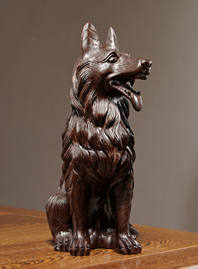 黑檀实木质雕刻狼狗生肖大号犬家居客厅办公装饰红木工艺礼品