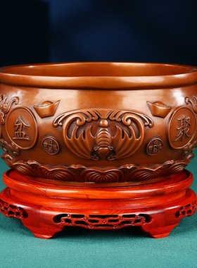 紫铜有福聚宝盆摆件中式客厅办公室前台桌面装饰品开业乔迁礼品