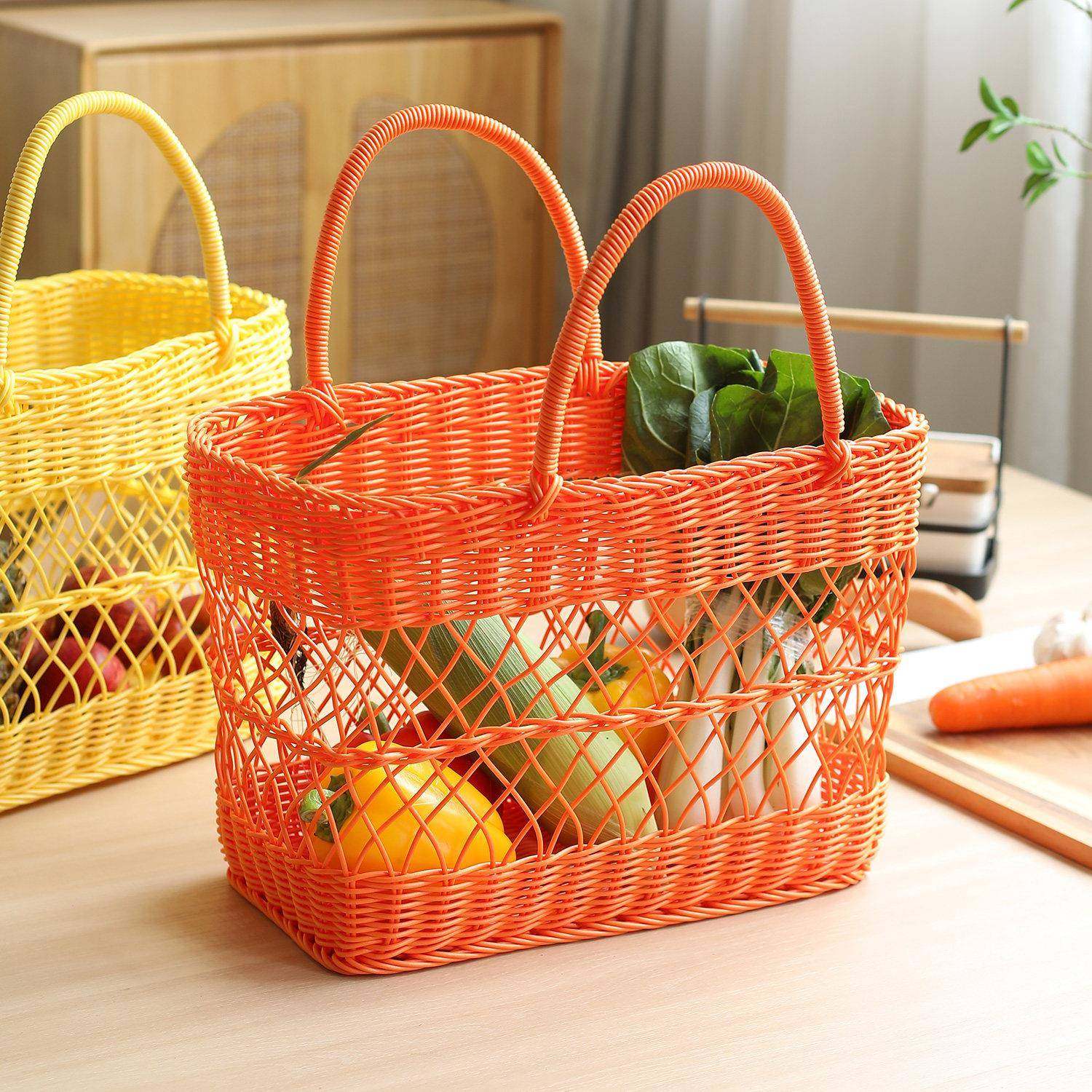 手提菜篮子买菜篮仿藤编购物篮大号网红野餐篮水果蔬菜零食收纳,淘宝优惠券,粉丝福利购,淘宝优惠卷