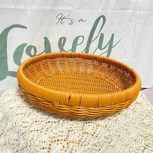 仿藤手工编织收纳筐家用洗菜篮水果篮子整理托盘仿圆形簸箕晾晒筐 - 图2