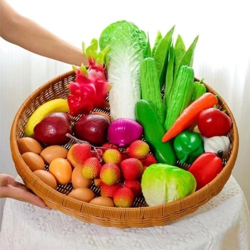 仿藤手工编织收纳筐家用洗菜篮水果篮子整理托盘仿圆形簸箕晾晒筐 - 图0