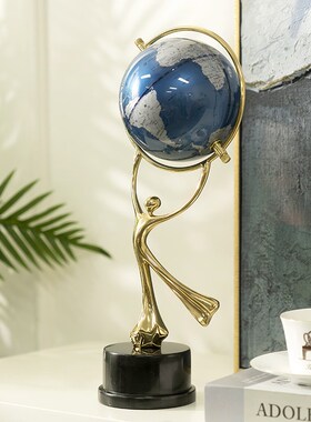 柏梵轻奢地球仪摆件办公室玄关酒柜客厅高档黄铜创意桌面装饰摆设