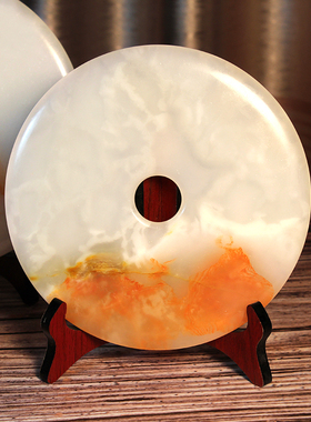 天然红花冰玉石镇宅保佑保平安办公室客厅玉扣和氏璧家居装饰礼品