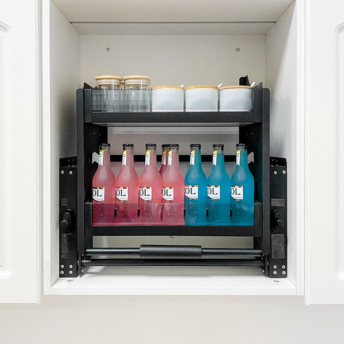 厨房橱柜吊柜升降拉篮黑多功能壁柜顶柜下拉式调味拉篮玻璃升降机 - 图1