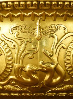 纯黄铜聚宝盆摆件五福双龙客厅店铺公司装饰工艺开 业乔迁礼品玄