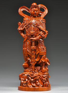 花梨木雕伽蓝韦陀佛像摆件韦驮关公伽蓝菩萨左右护法关公寺庙佛堂