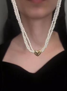 磁心三层珍珠项炼女士短款流行多用途锁骨炼2023新款女士项炼