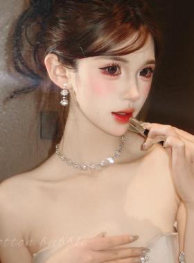 千金感水钻项链耳环套装女轻奢夸张颈链高级感新娘晚礼服配饰耳饰